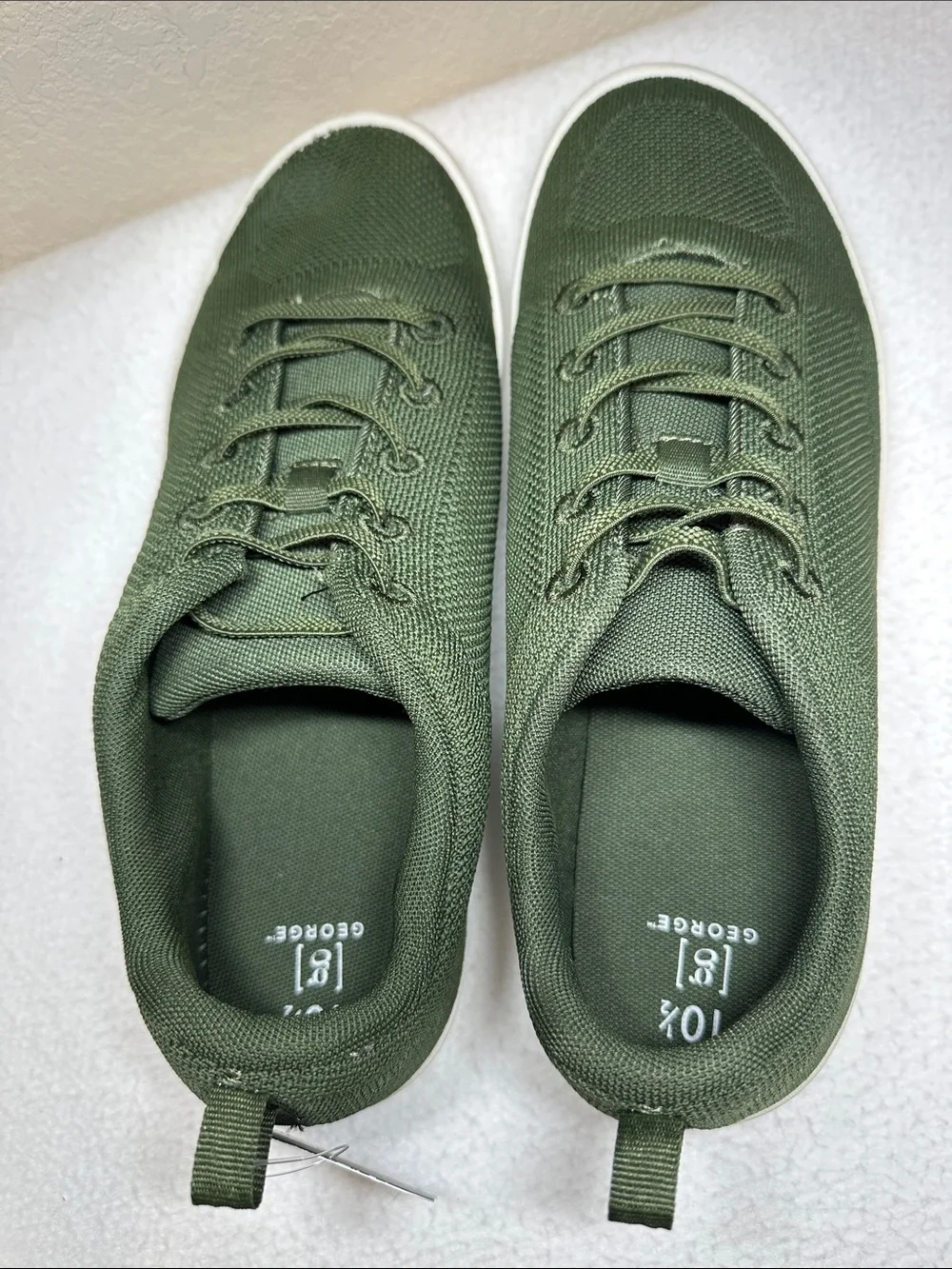 George Men's Olive Green Knit Lace-Up Sneakers with White Sole
